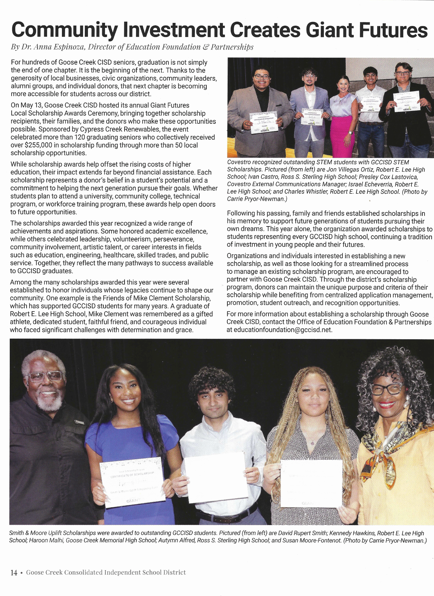 GCCISD article titled Community Investment Creates Giant Futures